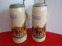2x Feldsschlösschen Bierkrüge mit Pferden, Rarität! 1Liter