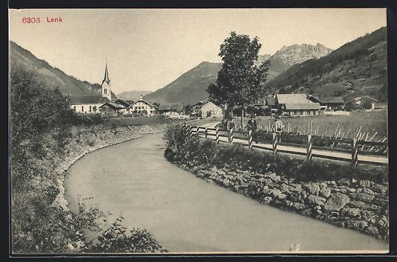 Ansichtskarten: AK Lenk, Uferpartie mit Kirche – Gebraucht aus Berlin von bartko-reher
