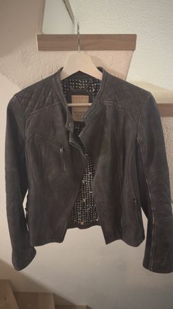 Esprit Lederjacke, grau, Gr. 38, neuwertig, Herbst-Look!