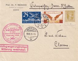 1. Winterluftpost in den Bündner Alpen 1935, seltene Etappe!