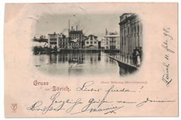 Gruss aus Zürich, Oberer Mühlesteg, Möwenfütterung, gel 1898