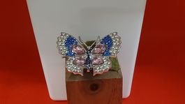 Brosche Schmetterling mit blauen und rosa Steinen neu