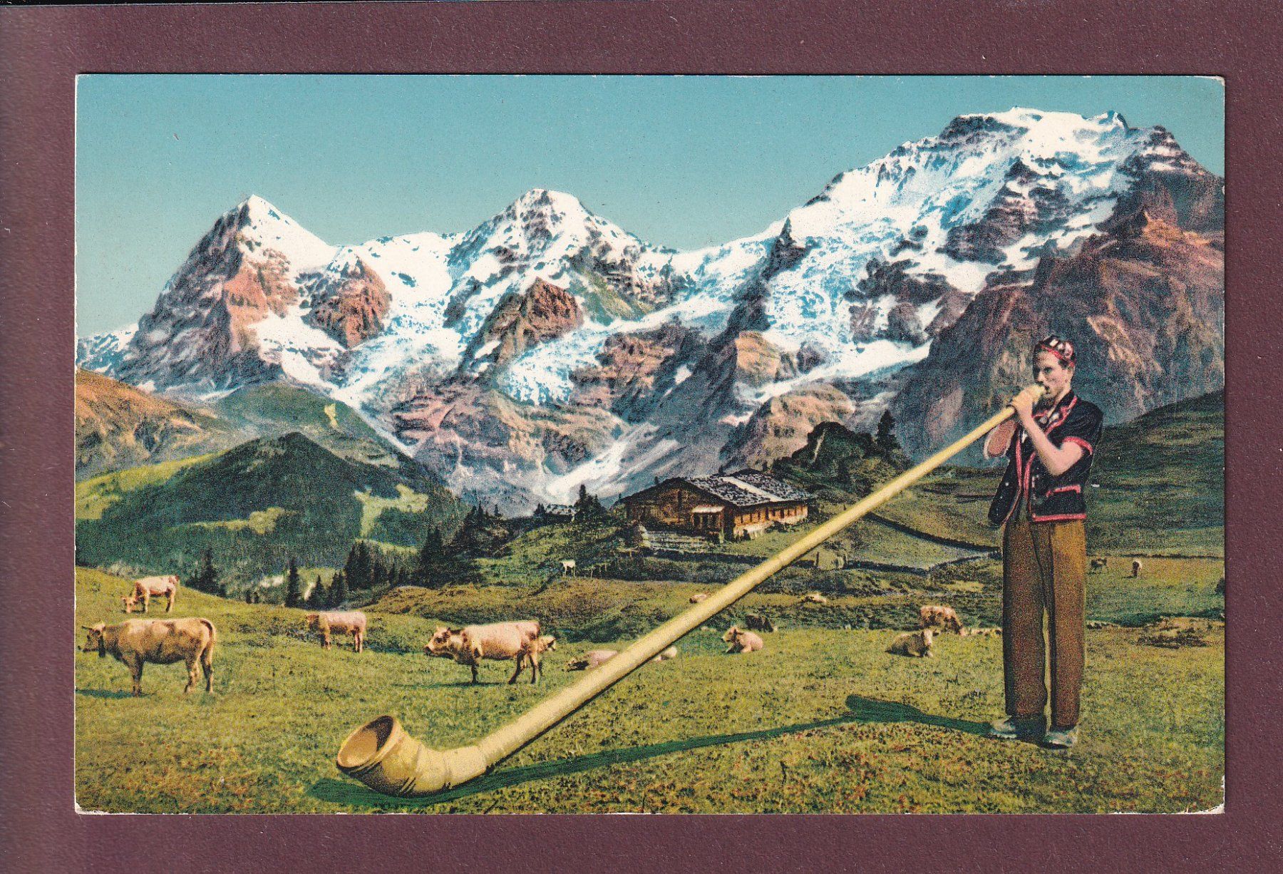 Cartoline postali: ALPHORNBLÄSER - Eiger - Mönch - Jungfrau – Usato da Pully venduto da nicecards