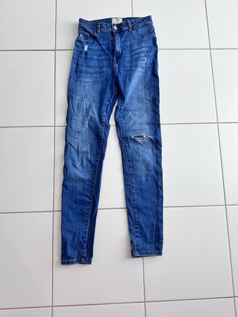 Blaue High Waist skinny Jeans mit Löcher