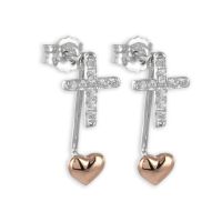 Ohrstecker Kreuz und Herz 925 Silber Zirkonia auswechselbar
