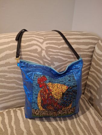 Blaue Damenhandtasche mit Hahn-Motiv neu!