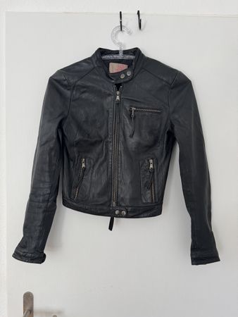 Lederjacke Biker Damen Saint Tropez schwarz Grösse XS 