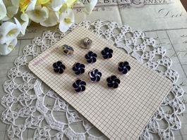 10 x Knopfe dunkelblau blau Blumen boutons bleu foncé