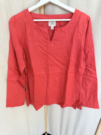 Laura Ashley Linen Blouse, Coral, Size 38