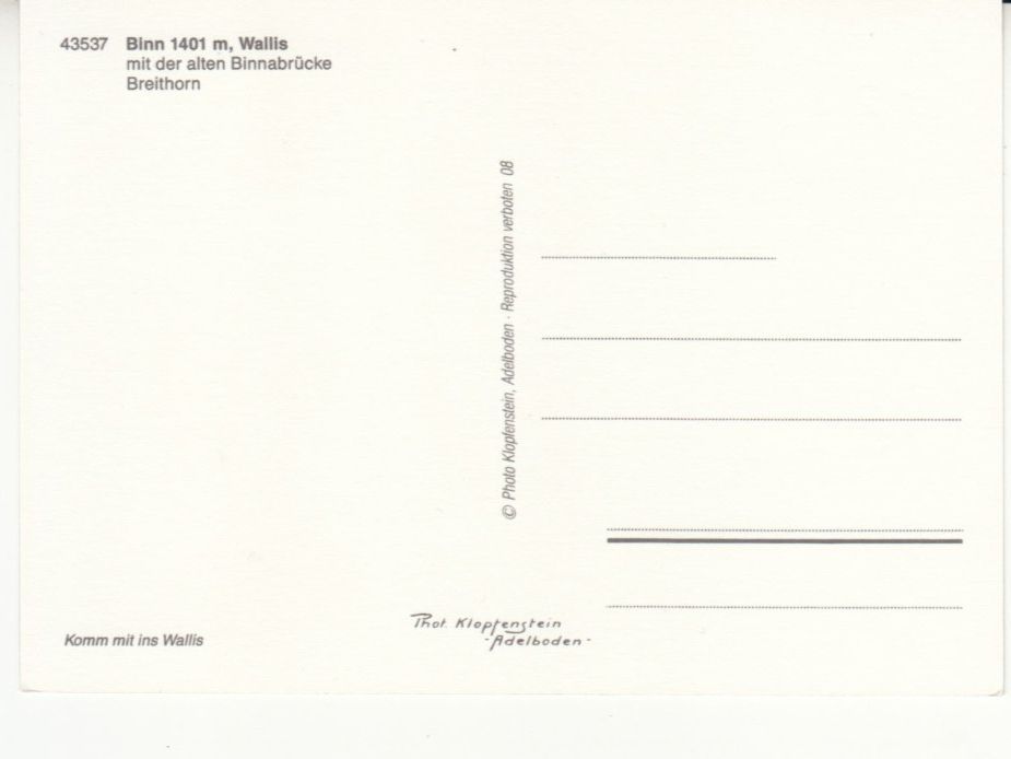 Cartoline postali: Binn ca. 1980 – Usato da Bürglen TG venduto da StampGraf 1