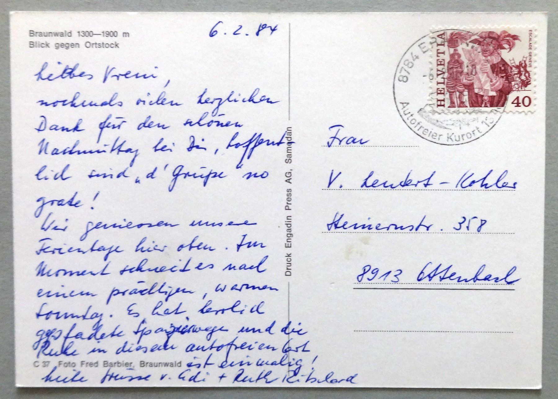 Cartoline postali: Braunwald, Blick gegen Ortstock – Usato da Fétigny venduto da Billy2miny 1