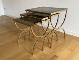 3er Set vintage Couchtische vergoldet