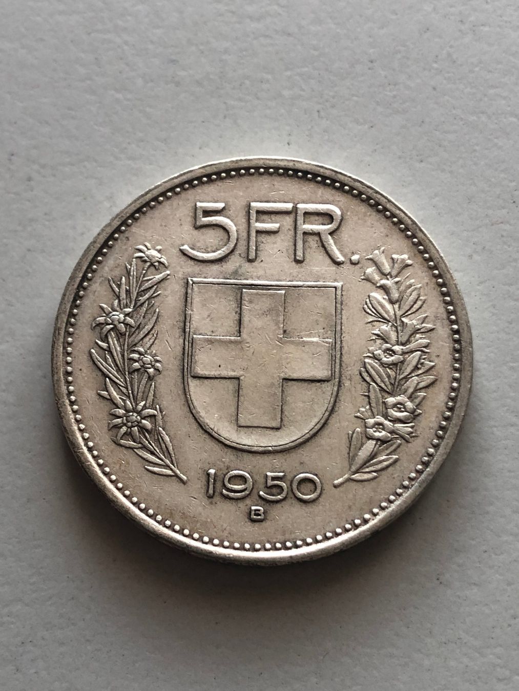 Alle Münzen: 5 Fr. 1950 – Gebraucht aus Schötz von Odpa