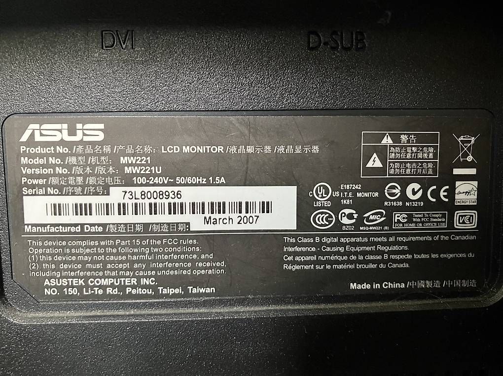 Ecrans: LCD Display Bildschirm ASUS MW221U – D'occasion à Bern par S4be 3