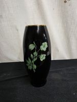 Schwarze Blumenvase mit Goldrand, Vintage Look, 32cm