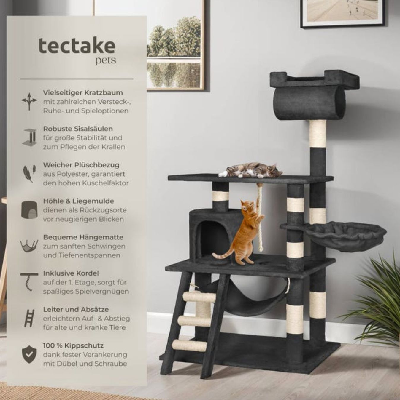 Tiragraffi: Kratzbaum Stokeley 141cm schwarz - Gratis Versand – Nuovo e nell'imballaggio originale da Kleinwangen venduto da meinwarenkorb.ch 1