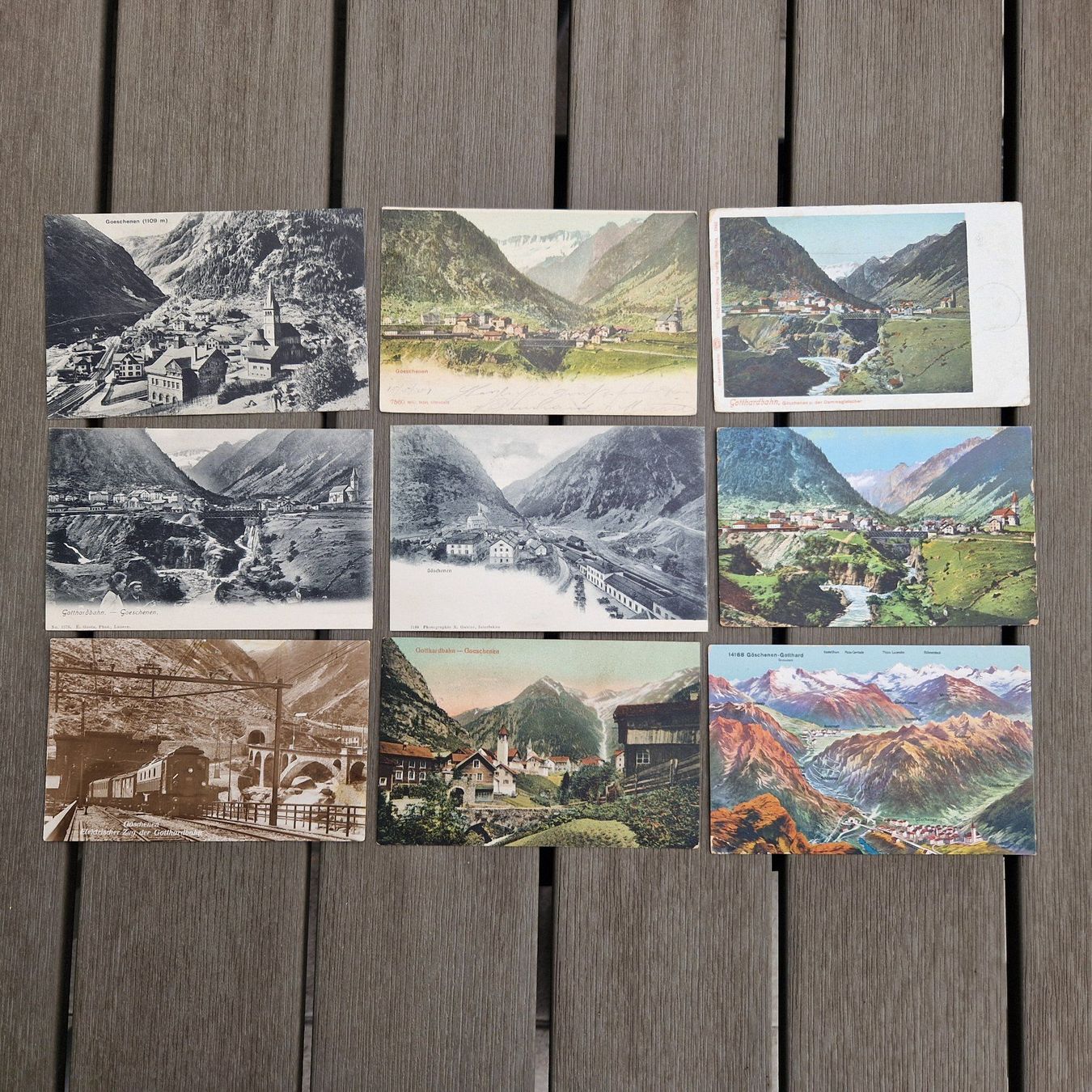 Cartoline postali: 9 AK/PK Gotthardbahn / Göschenen – Usato da Flums venduto da Guscha1