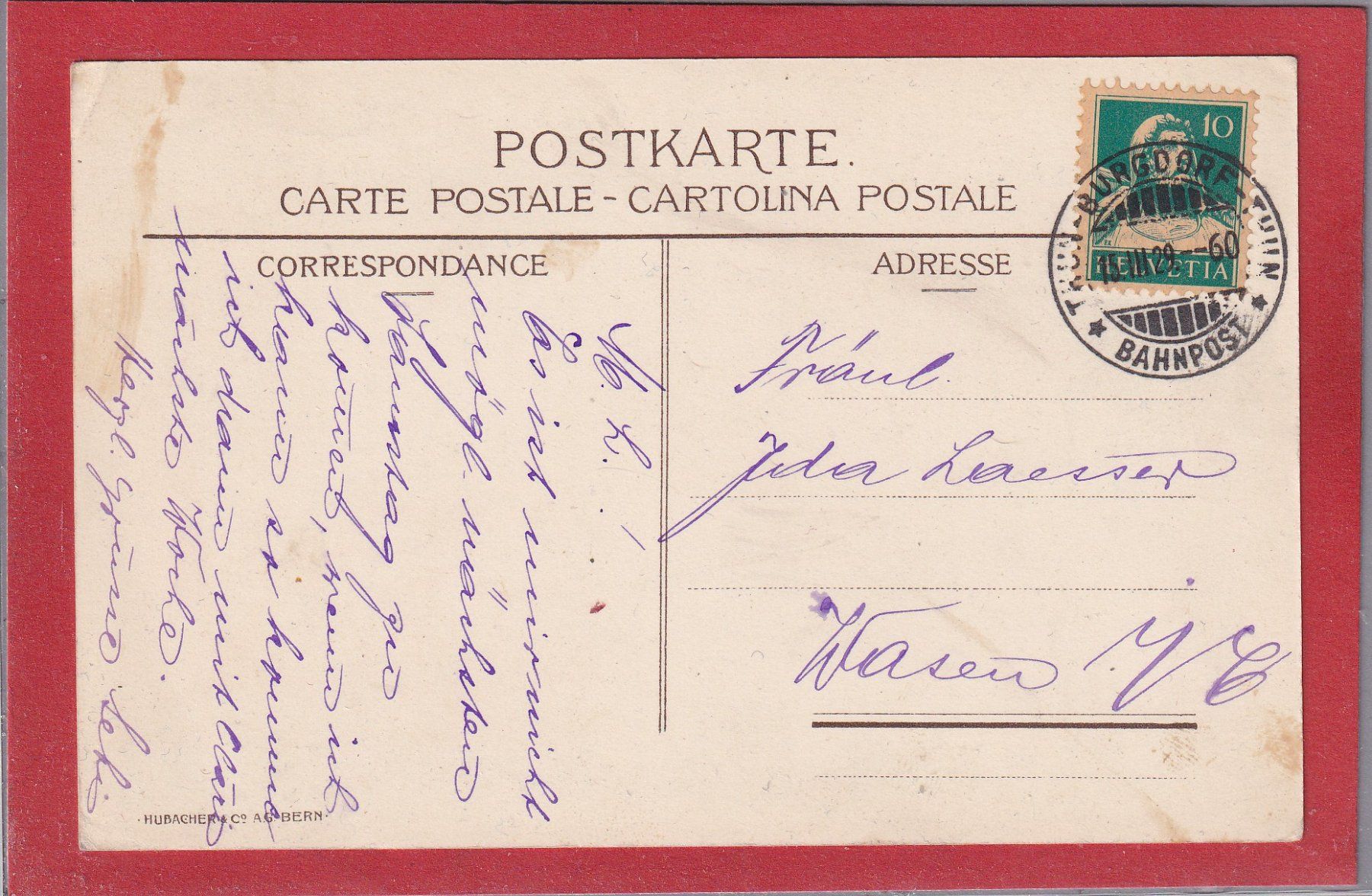 Cartoline postali: Grosshöchstetten - Bahn - 1929 – Usato da Orvin venduto da Pyaeschli 1