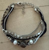 Armband mehrteilig mit Perlen und Kettchen silberfarben