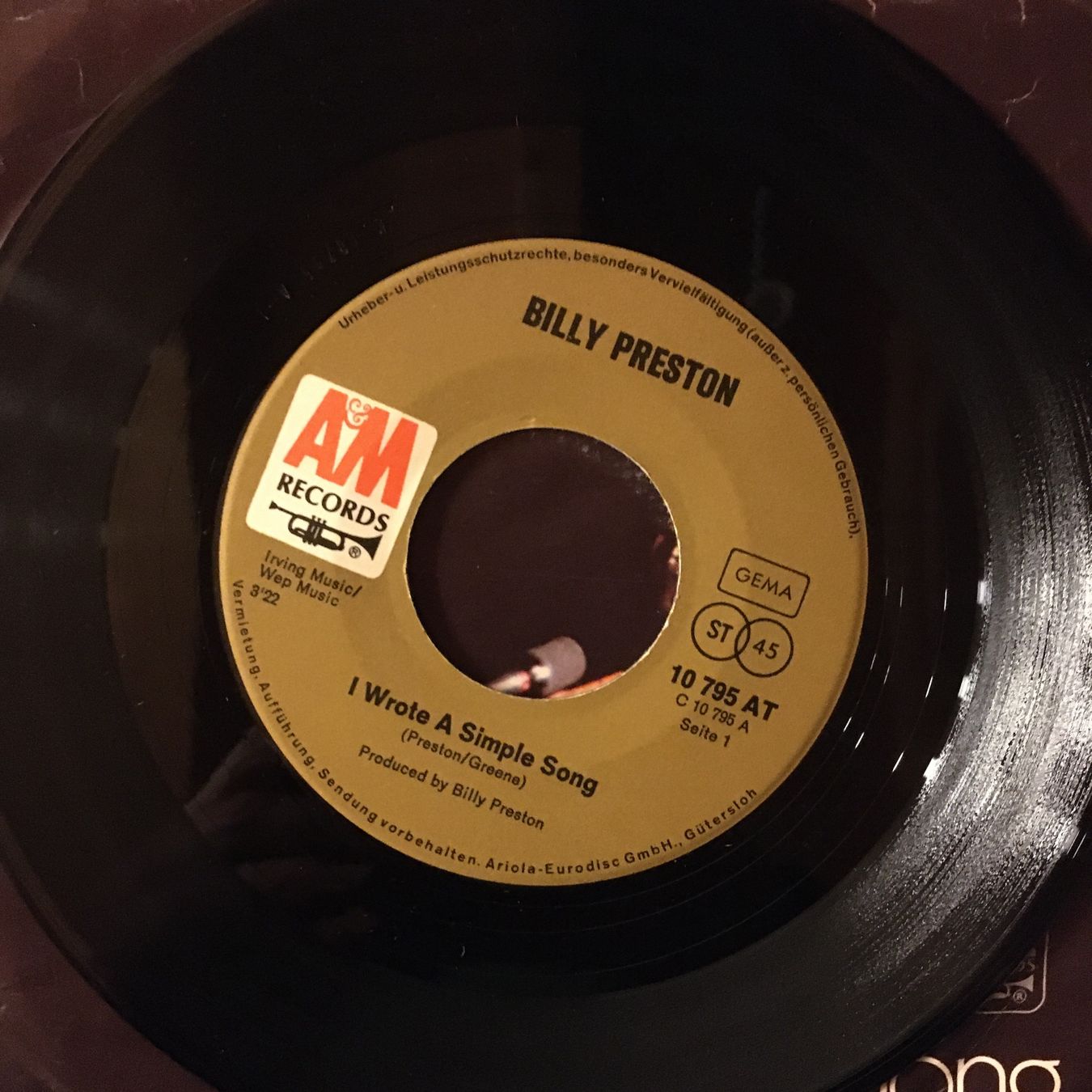 Dischi in vinile: BILLY PRESTON - i wrote a simple song - single – Usato da dachsen venduto da oheio 1
