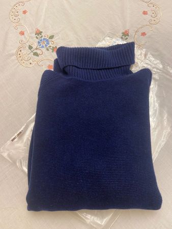 Pull col roulé Lanificio Colombo bleu100% kid cachemire neuf