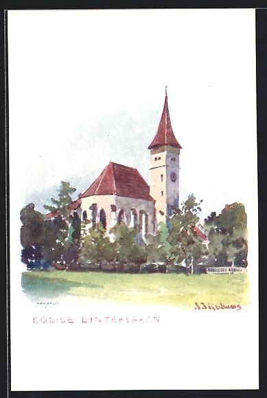 Cartoline postali: Künstler-AK Interlaken, Eglise – Usato da Berlin venduto da bartko-reher
