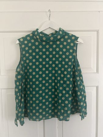 Damen Bluse, Türkis mit Pünktchen, Polka dots, Grösse XL