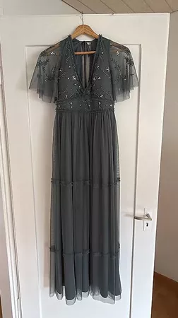 Elegantes Kleid in Blau-Grau/Dunkeltürkis 