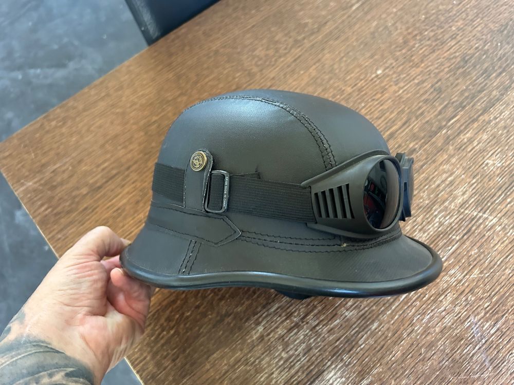 LHP Wehrmachtshelm Leder Halbschalenhelm Motorradhelm Brain-Cap Halbschale Jet Halbhelm Für