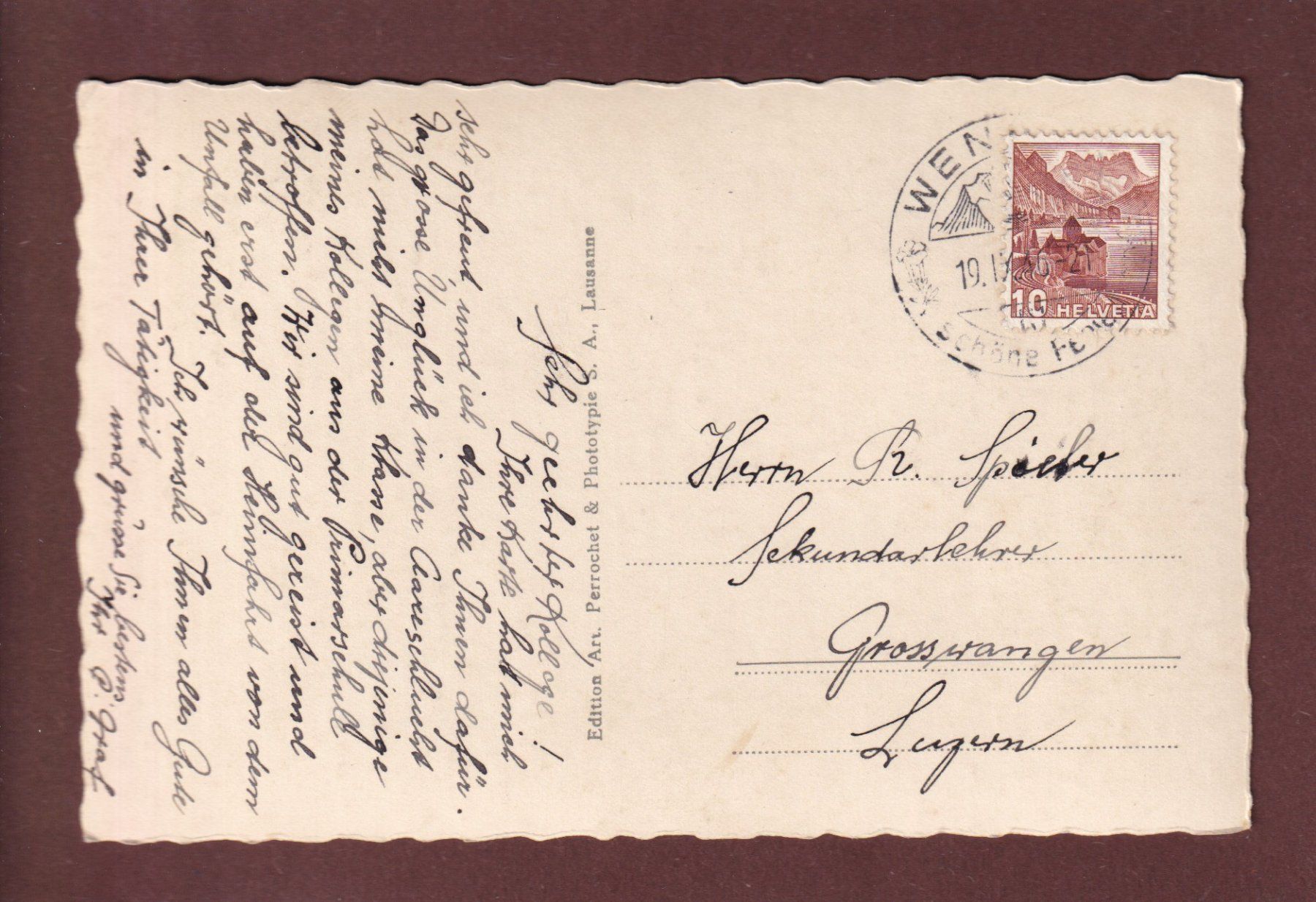 Cartoline postali: WENGEN - jungfrau - 1946 – Usato da Pully venduto da nicecards 1
