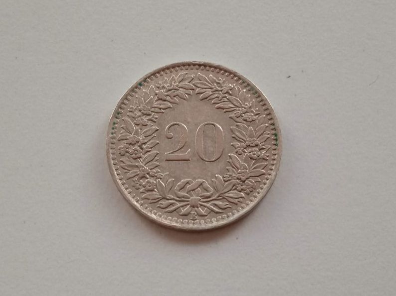 Alle Münzen: 20 Rappen Münze, Schweiz 1944 – Gebraucht aus Zollikofen von kom_2ddj 1