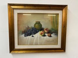 Ölbild auf Leinen Stillleben mit Früchten von A. Roberti