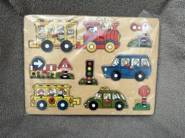 Holzpuzzle mit Fahrzeugen - Zug, Auto, Taxi, Bus 🚗