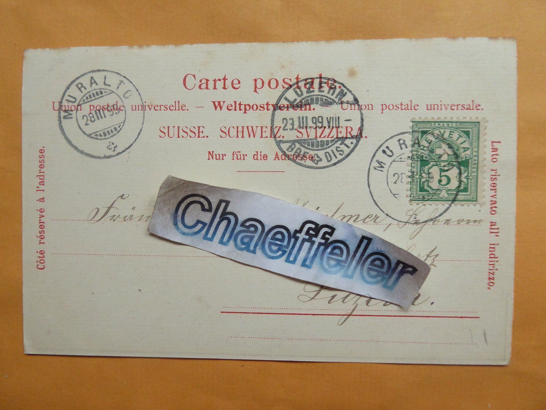 Ansichtskarten: Carte postale: 1899 Ticino – Gebraucht aus Zürich von Chaeffeler 1