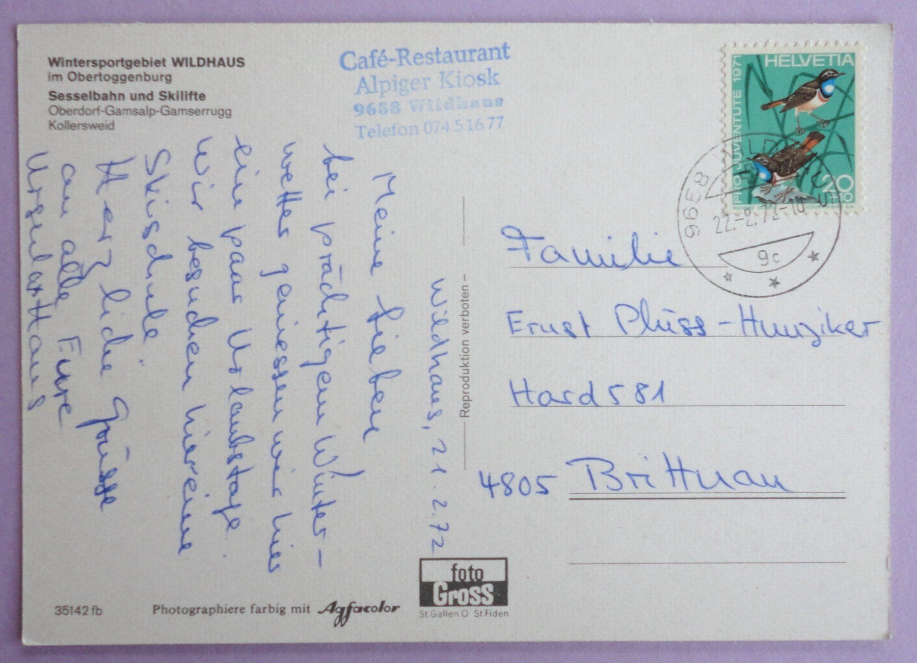 Cartoline postali: Wildhaus – Usato da Fétigny venduto da Billy2miny 1