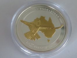 Kookaburra Münze 2002 / 1 Unze Silber gilded