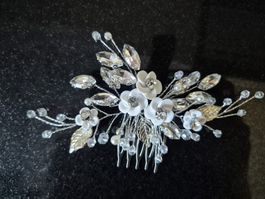 Haarschmuck Blumen + Kristallen - Brautschmuck Kamm