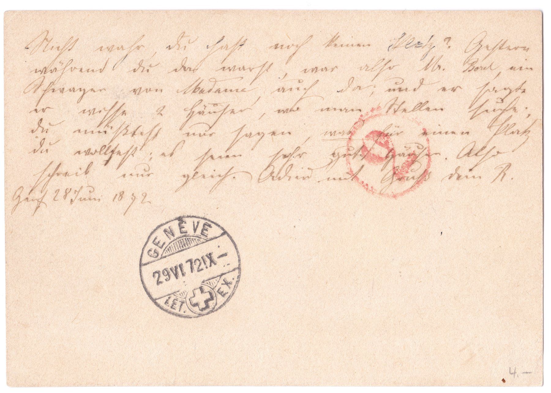 Tutti i francobolli: 1ère CP - de Genéve PL.(+)PAL. Plainpalais 1872, rouge "2" – Usato da Basel venduto da riobar 1