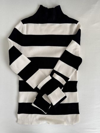 Pull&Bear Strickpullover, Rollkragen, schwarz-weiss, S
