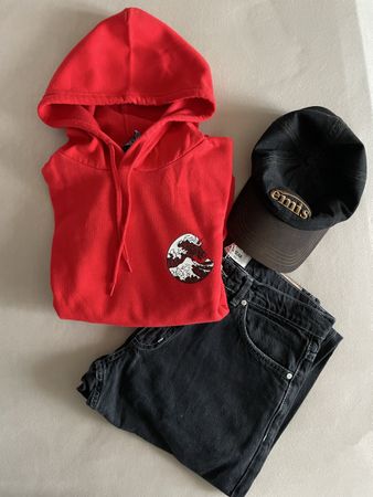 Sweat à capuche rouge Unicorn "We are Legends" taille L!