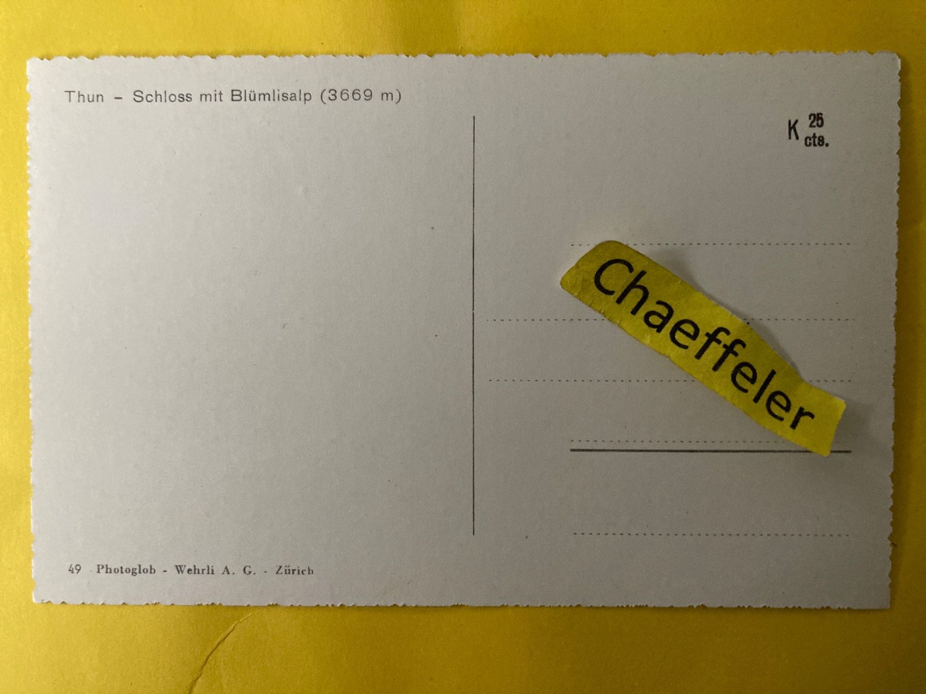 Cartes postales: Thun - Schloss mit Blümlisalp – D'occasion à Zürich par Chaeffeler 1