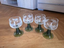 4er Set antike Römergläser 1dl mit Weinreben.