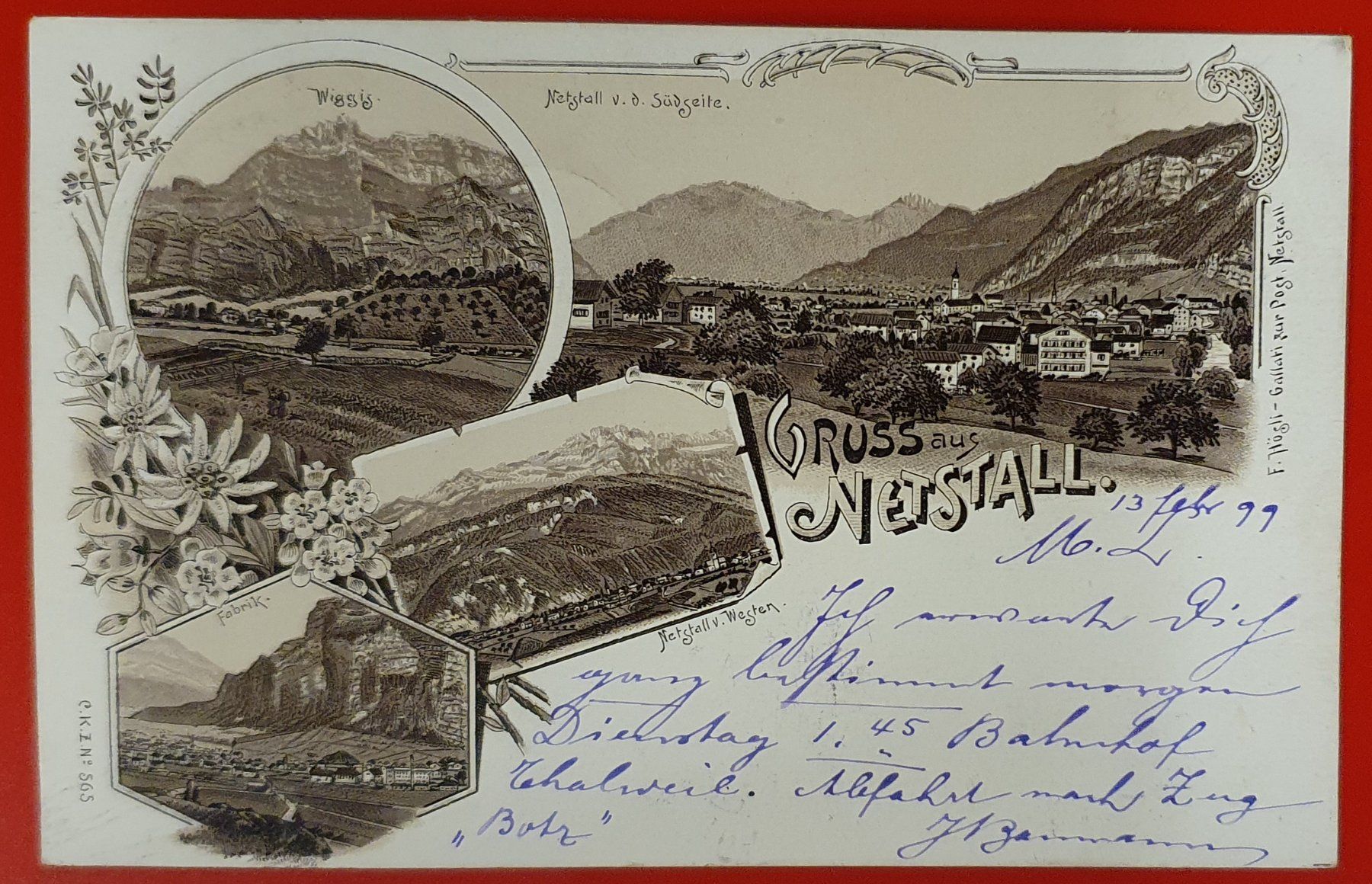 Cartoline postali: Gruss aus Netstal 1899 – Usato da Kreuzlingen venduto da Rschweiz1