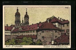 Steindruck-AK Alt-St. Gallen, Kloster un