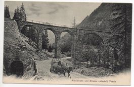 ALBULABAHN und Strasse unterhalb Preda - Pferde-Fuhrwerk
