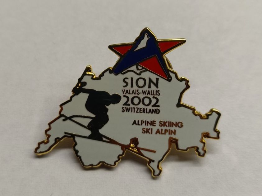 Placchette & Badge: Pin Ski Alpin Sion Wallis 2002 - Box 34 – Usato da Köniz venduto da Pinscollect