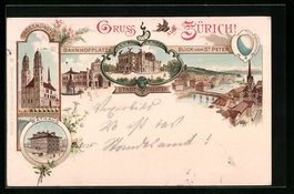 Litho Zürich, Grossmünster, Rathaus, B