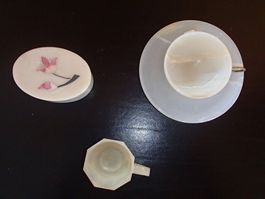 3er Set Alabaster 2 Tassen 1 Unterteller und eine Dose