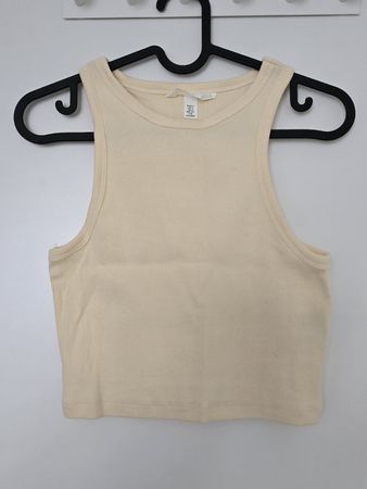 Geripptes Crop Top von H&M, pudriges Gelb, Gr. S
