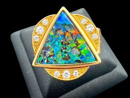 Boulder Opal, Diamanten 0.3ct Ring 18k Gelbgold Gr 59 *S1875